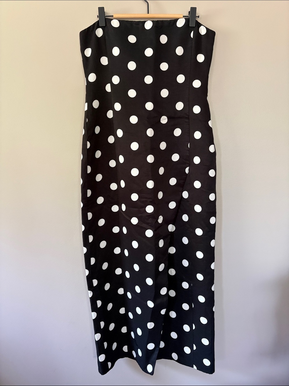Zara Strapless Polka Dot Midi Dress Medium Black White Cocktail Wedding Guest - Picture 2 of 12